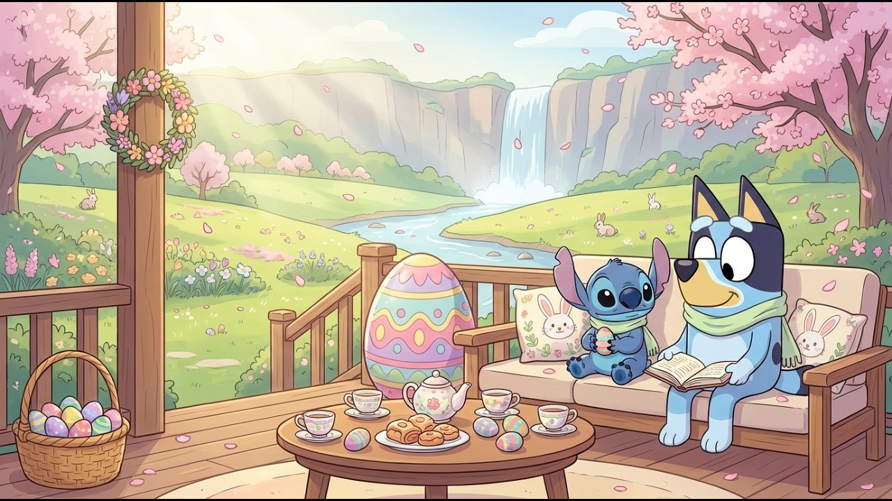 Stitch & Bluey Easter Tea Time 🌼 Relaxing Spring Lofi Beats for Study ...