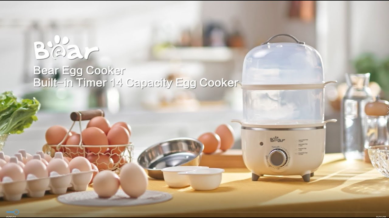 Bar Bear ZDQ-B05C1 Rapid Multi-function Egg Cooker with Auto Shut Off, for Boiling, Steaming and Frying, with Ceramic Steaming Rack