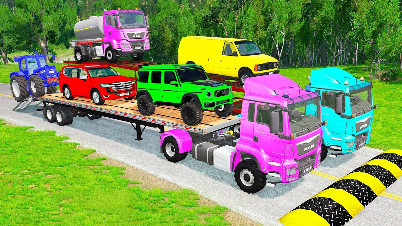 Flatbed Truck Mcqueen | Transportation with Truck - Pothole vs Car #17 - BeamNG.Drive