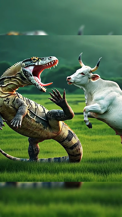 Cow vs Komodo dragon fight for baby #cow #kodomo #animals #animalbattle #babyanimal