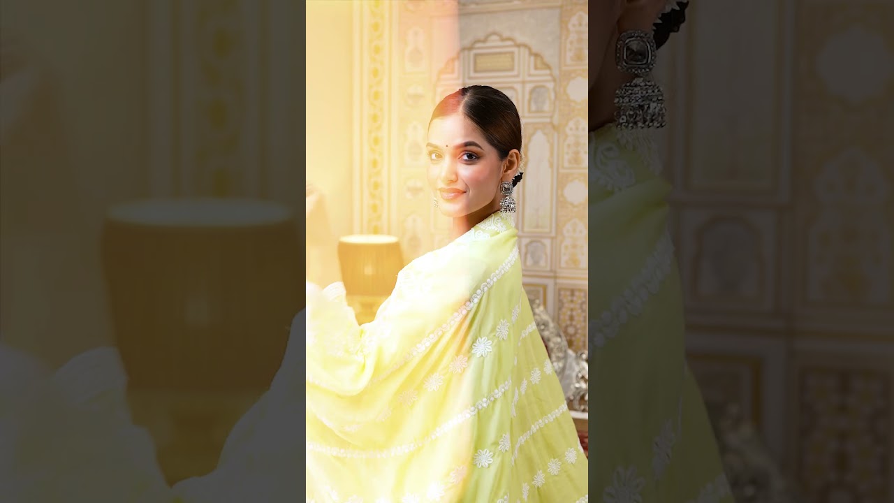 Pale Yellow Lakhnowi Work Suit – Anarkali Straight Pant Set