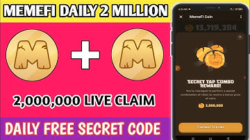 MEMEFI SECRET CODE TODAY FREE COMBO 2 MILLION TOKENS LIVE CLAIM #digitaltricks #binanceloot #post