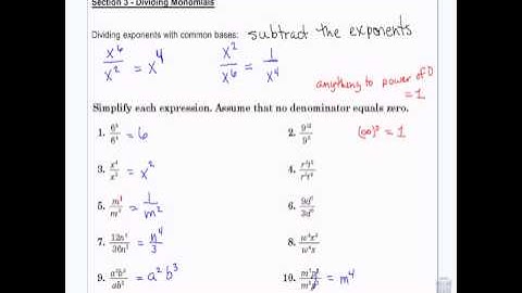 Algebra 1:  Multiply and divide monomials