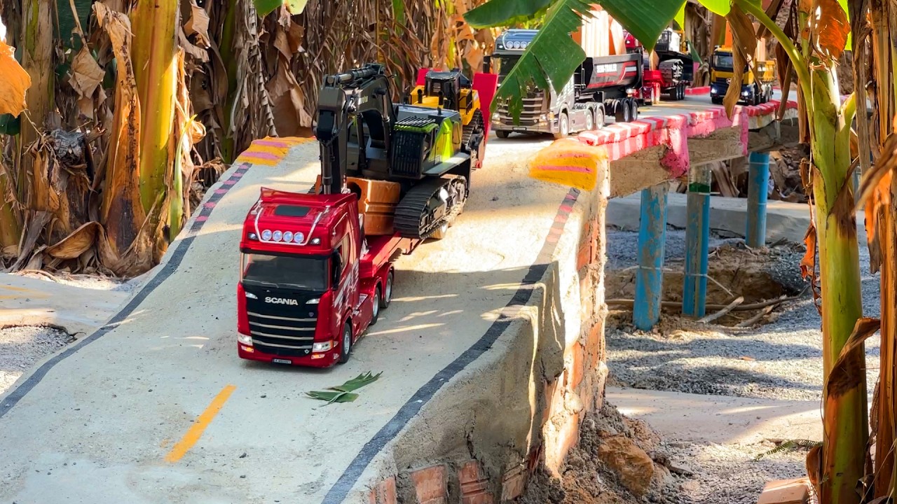 EP #11 Dump Truk RC Huina 1536 , Excavator Besar Huina 1593Muatan Tanah Merah Bahan Bangunan,