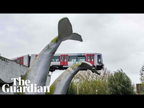 Whale sculpture stops train in Rotterdam crashing into water