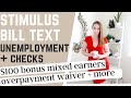 Stimulus Bill Text Unemployment Details $300 Boost Overpayment Waiver PUA + UI Extension $600 Checks