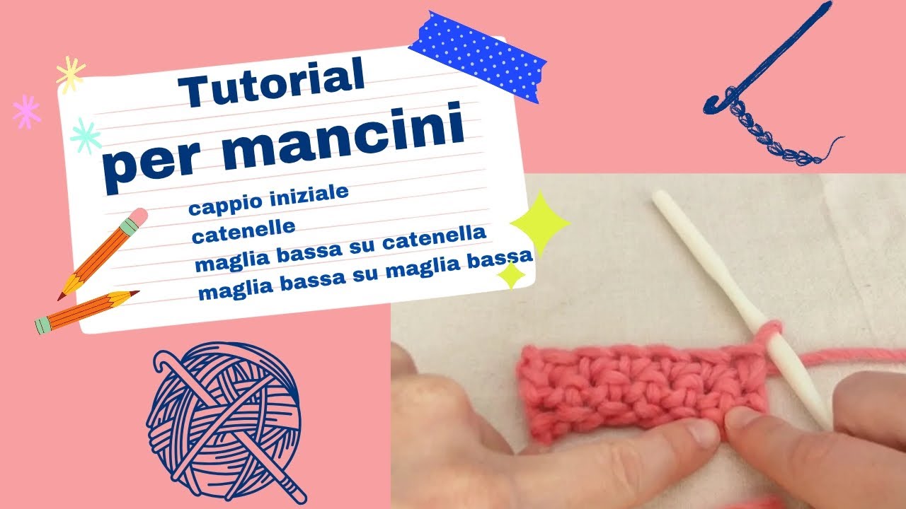 Come fare punti base ad uncinetto per mancini #1- how to crochet BASIC stitches for left-handed