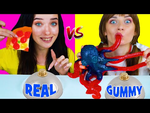 ASMR GUMMY FOOD VS REAL FOOD CHALLENGE #4 EATING SOUNDS LILIBU