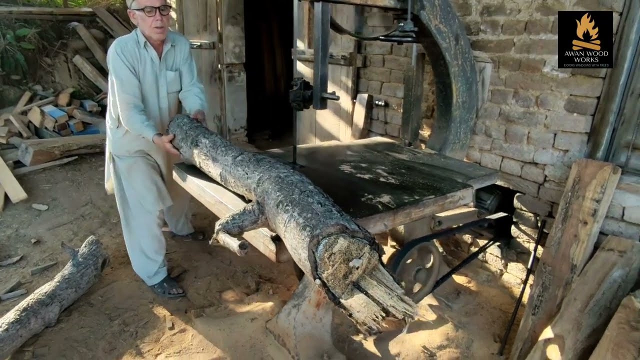 Wood Cutting For Burning Purpose Full Process Bandsaw Machine Awan