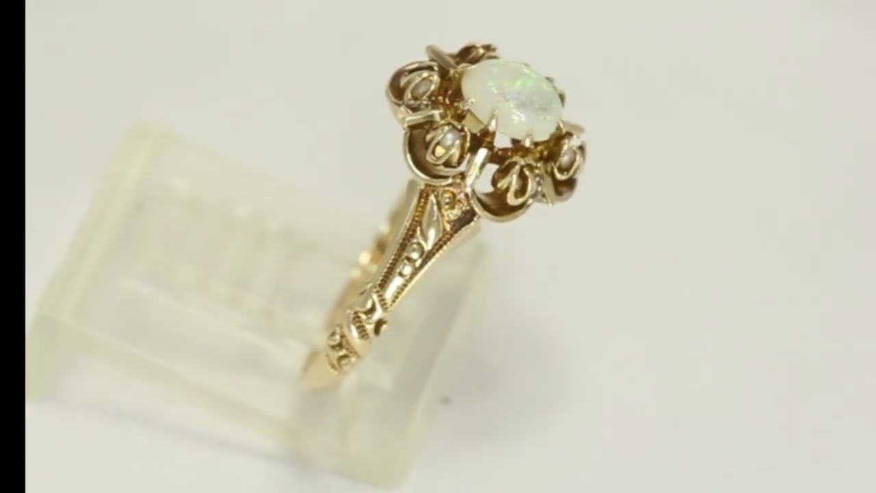 Antique Opal Pearl Ornate Ring .27CT Yellow Gold Size 7.75 - 32664