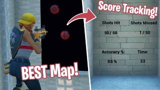 This aim training map tracks "shots hit", missed", "accuracy %" and
"time" it takes to hit 50 targets! these 4 parameters get tracked auto
updated...