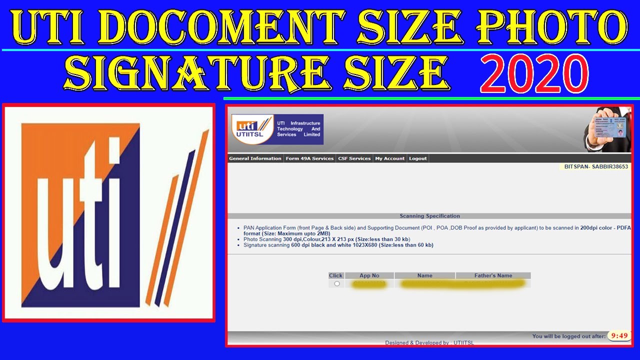 Uti Pan Document Upload Size & Photo size  signature size  Pan Form size