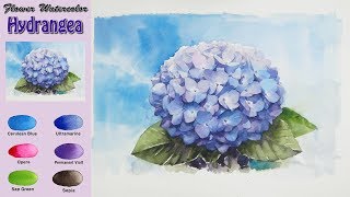 Basic flower watercolor Blue hydrangea (Arches rough. wetinwet) NAMIL ART