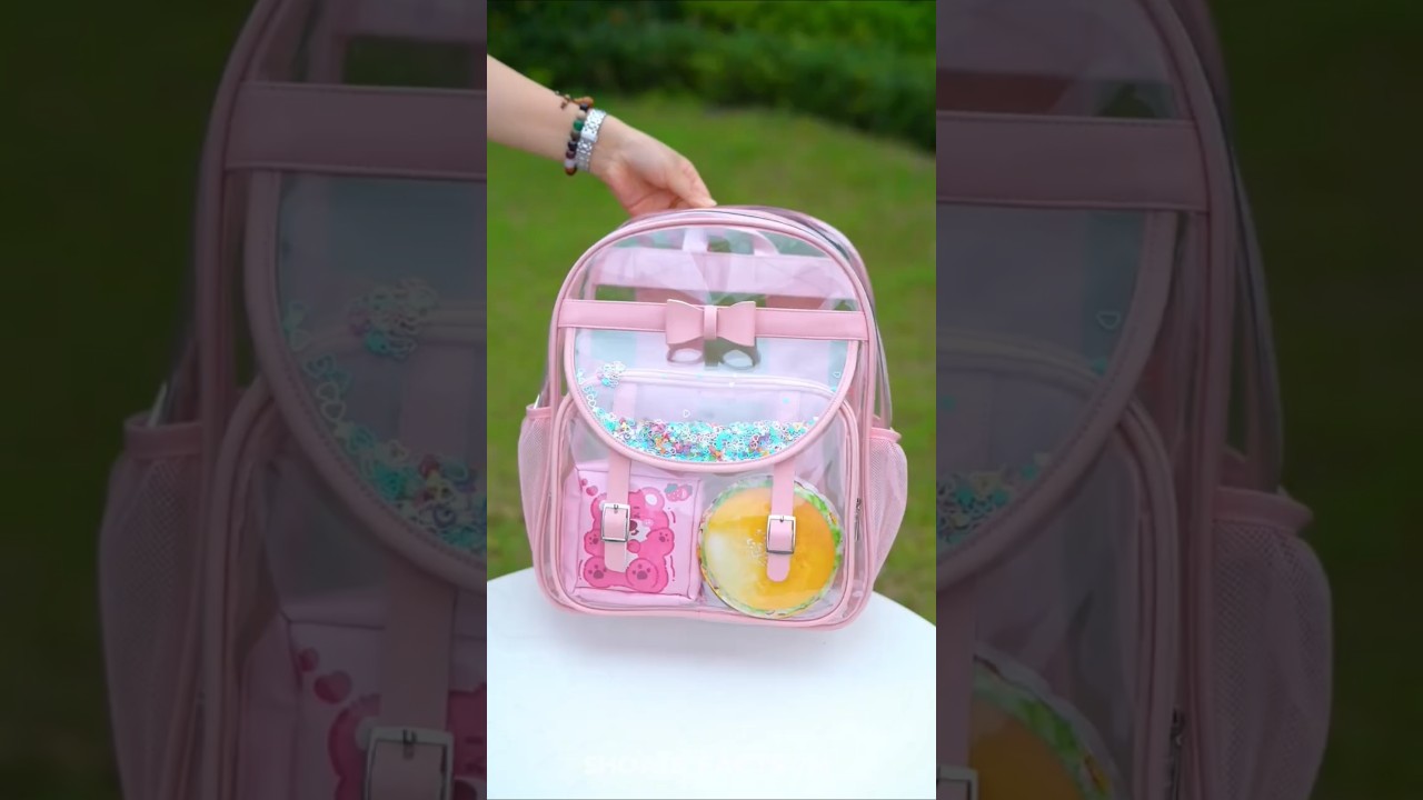 pink color transparent cute school bag 💗😍 