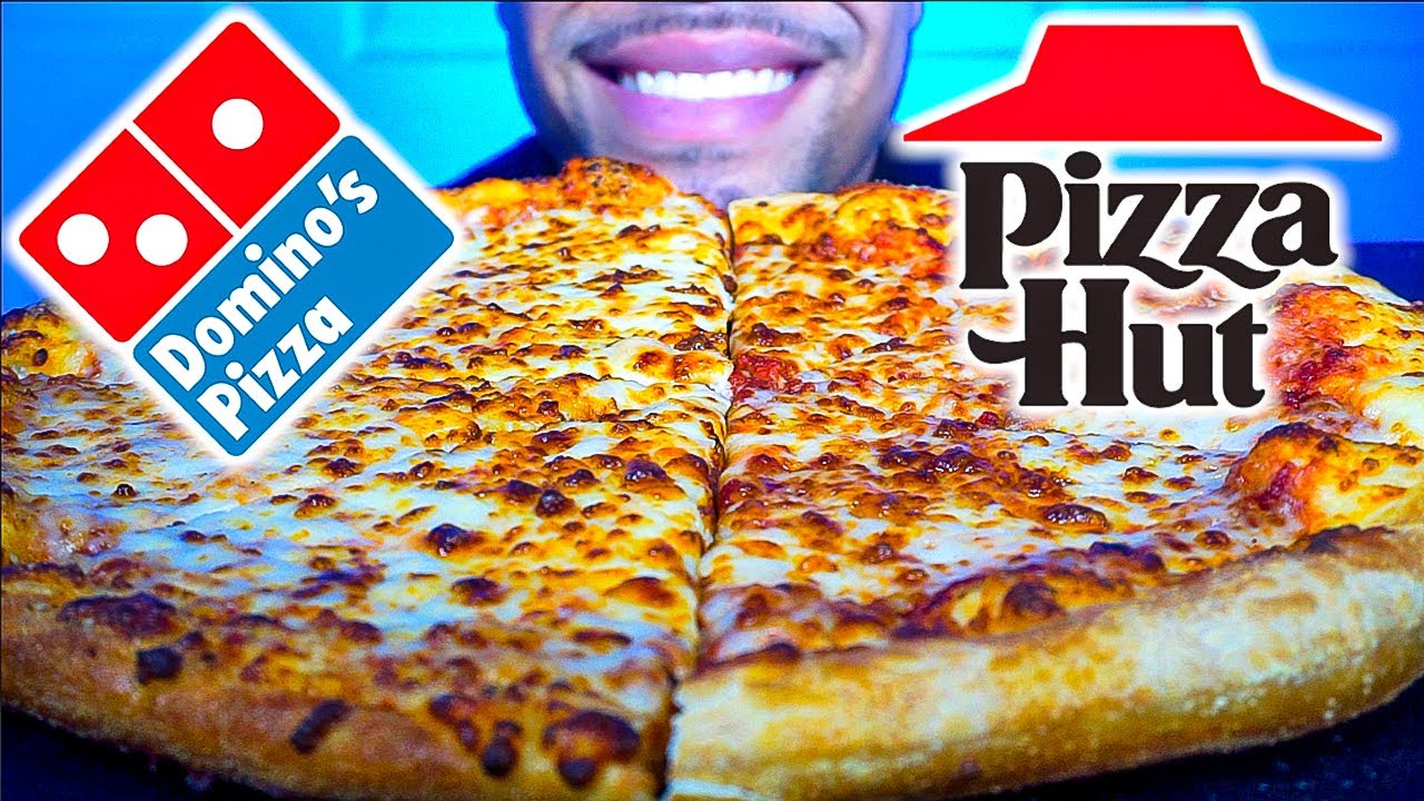 ASMR DOMINOS VS PIZZA HUT WHOLE CHEESE PIZZA EATING  *BIG BITES* CHALLENGE | NO TALKING