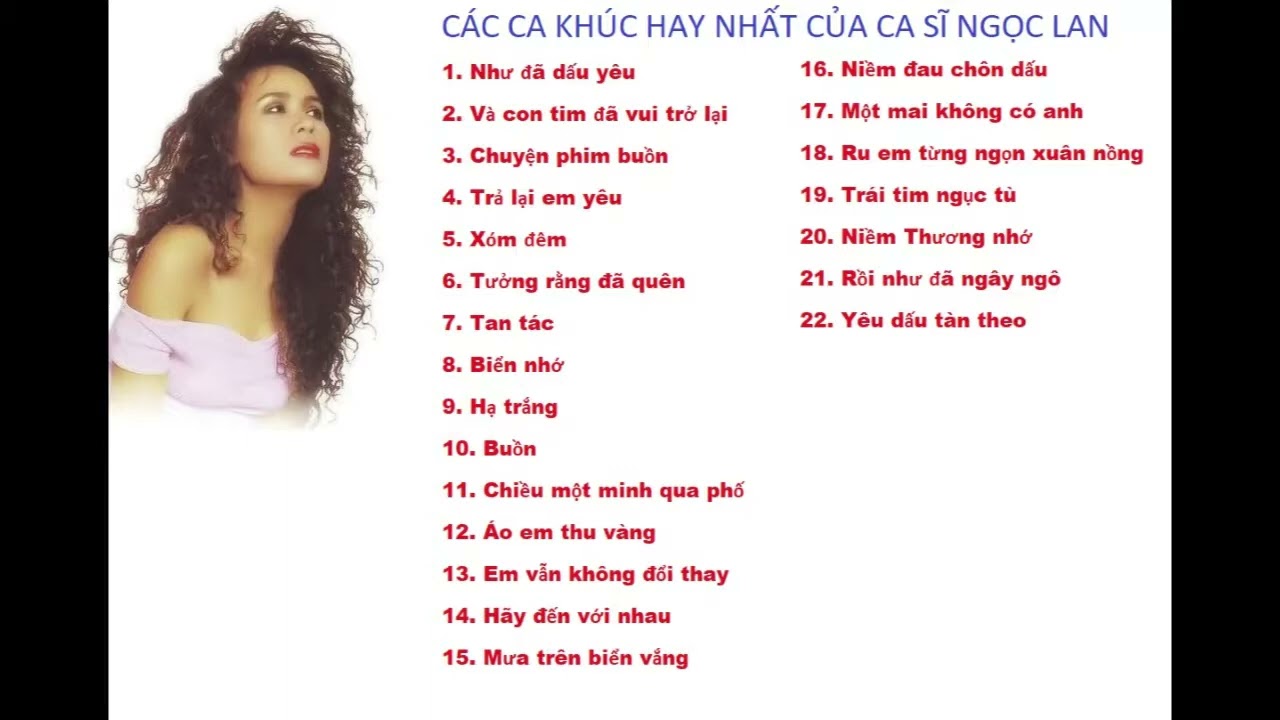 CÁC CA KHÚC HAY NHẤT CỦA CA SĨ NGỌC LAN