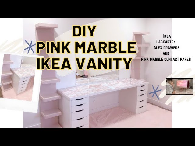 Diy Ikea Vanity Desk For Content Creator! Lagkapten Alex Drawer Diy Pink  Marble Contact Paper Desk - Youtube