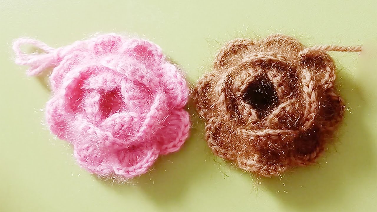 漂亮百搭的包心玫瑰花钩针教程，收藏好配上帽子围巾的效果美美哒！Crochet Rose Flower Tutorial