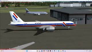 FSX AI Air Holland 757-200 arrives in Prestwick airport Scotland.