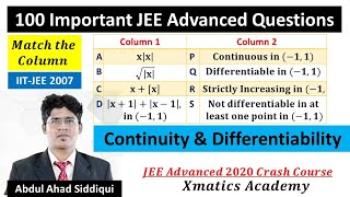 JEE Advanced 2007 Matrix Match Question |Continuity & Differentiability| Xmatics Academy | Abdul Sir