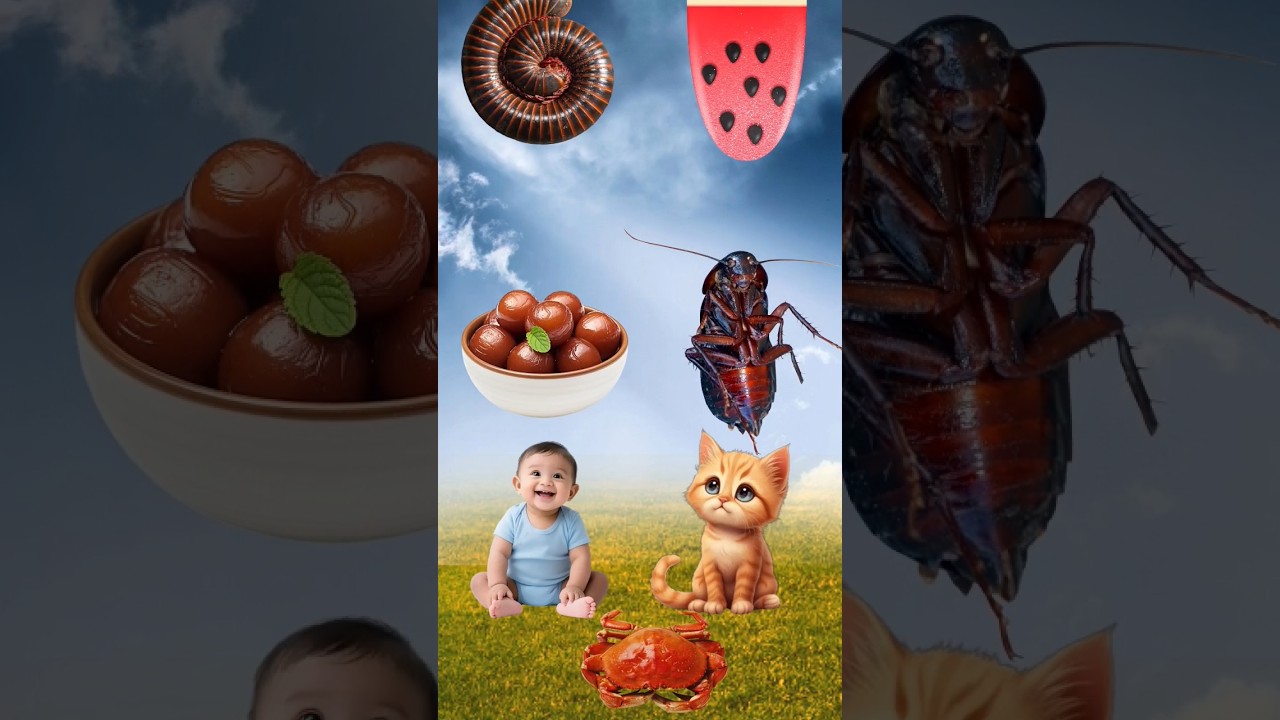 Eating icecream & cockroach candy 🍬 cat vs baby,Vfx magic video 