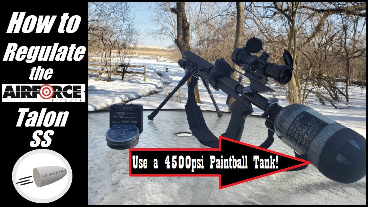 How to REGULATE the Airforce Airguns Talon SS to use a 4500psi PAINTBALL TANK & get MAD SHOT COUNT!