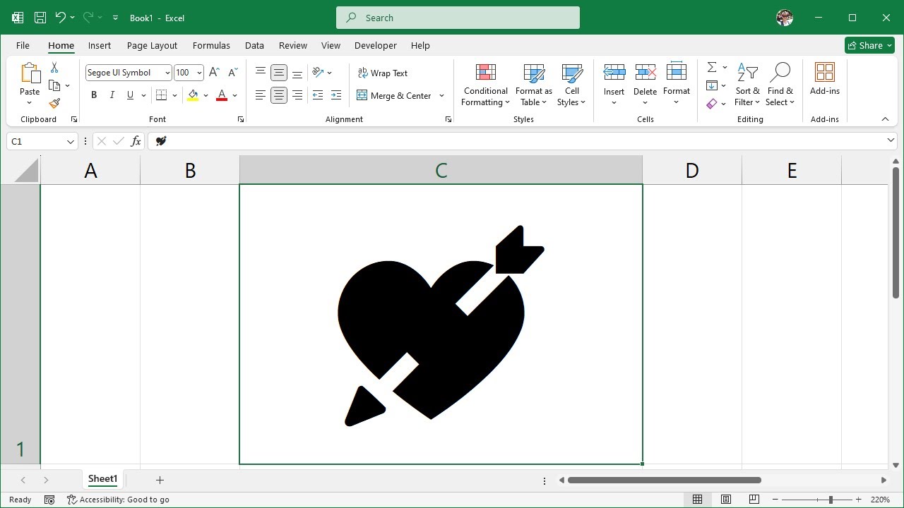 How to Insert the HEART WITH ARROW symbol in Excel