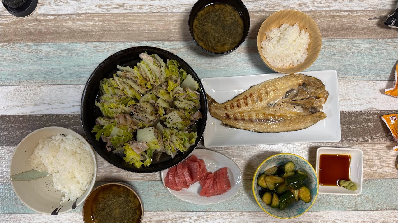 #おっさんの料理  #今日の晩ごはん  #ミルフィーユ　#焼き魚　#味噌汁　#きゅうり