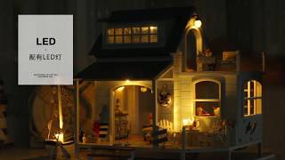 1: 24 DIY Miniature Dollhouse Kit Caribbean Beach House Nautical House with Light and Music Box