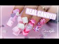 Nail art tutorial using REAL CANDY!! |Yummy Valentine Moonflair Challenge | Gel | Light Elegance