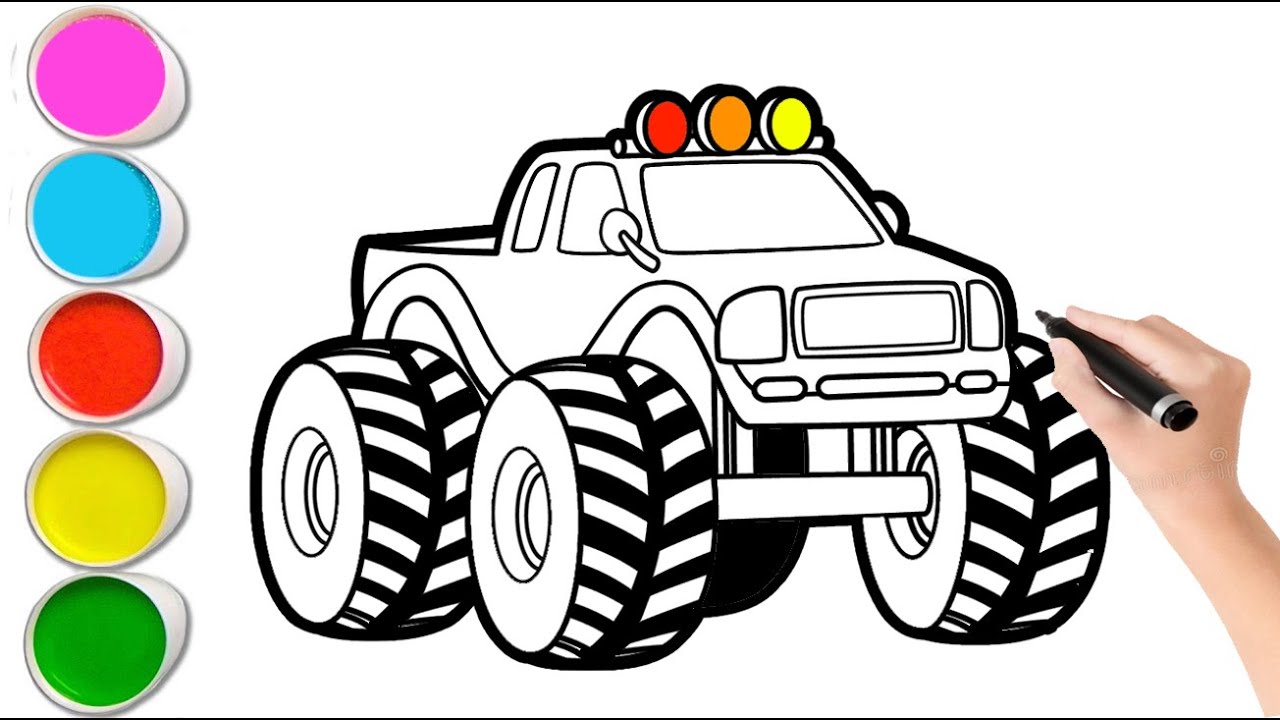 Monster Truck Drawing, Painting and Coloring For Toddlers || How To ...
