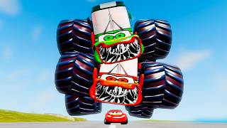 Epic Escape From Double Decker Bus Monster Truck Lightning Mcqueen Vs Car In Beamng Drive