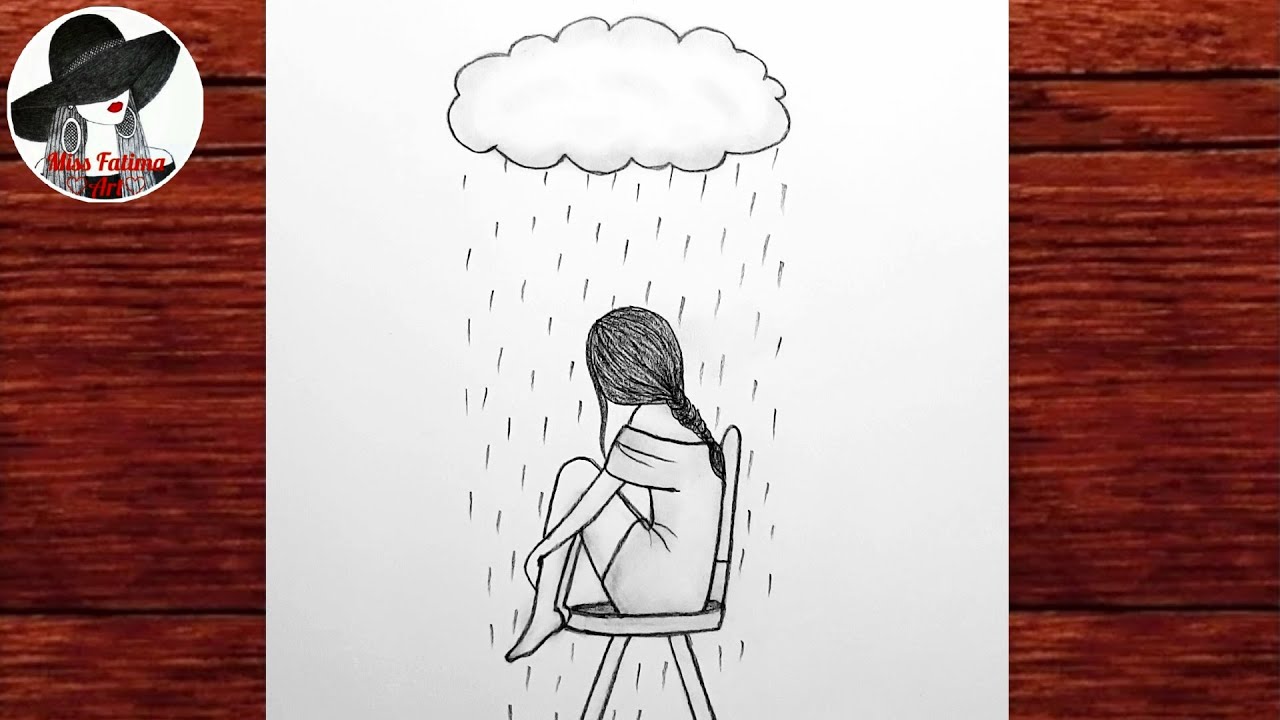 Как нарисовать Грустную Девушку Под Дождём | Простой рисунок девушки | How to draw a sad girl