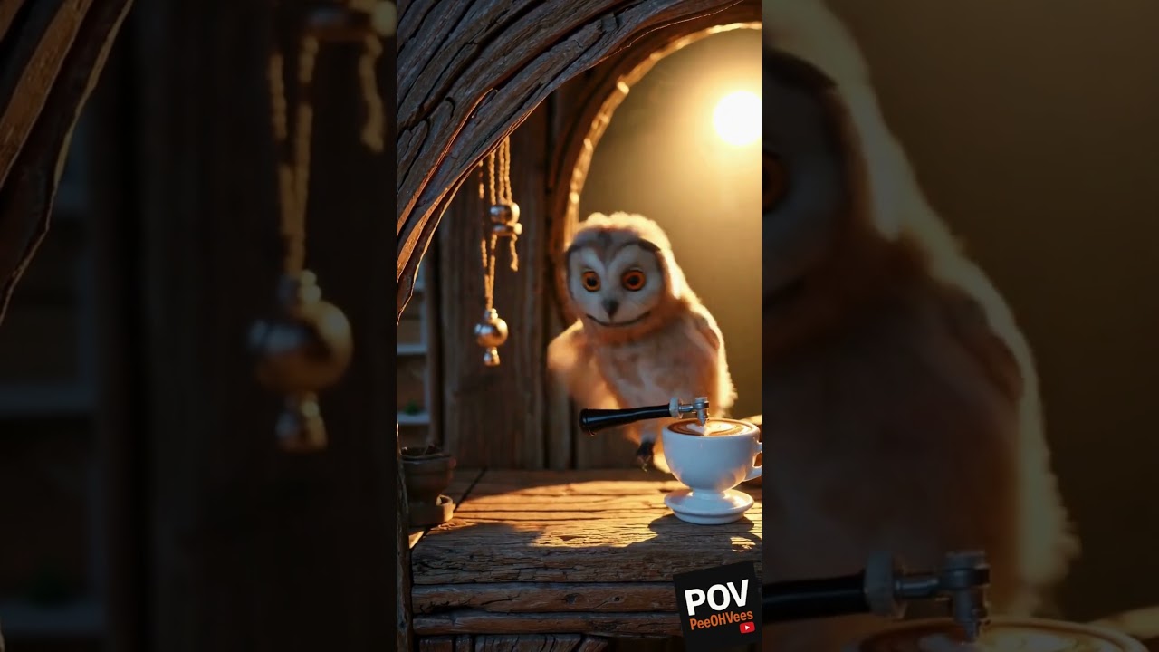 Owl Makes Coffee in a Treehouse Café ☕🌲
