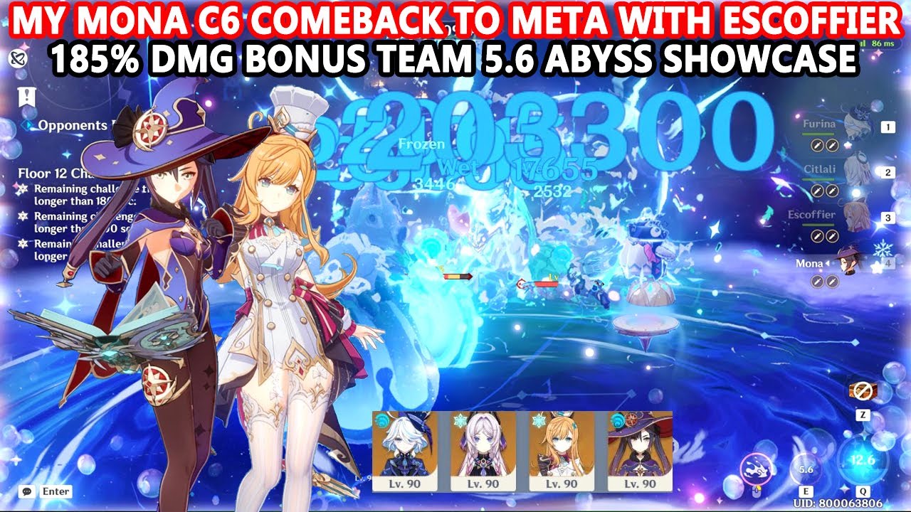 My Mona C6 Comeback to Meta with Escoffier : 185% DMG Bonus Team 5.6 ...