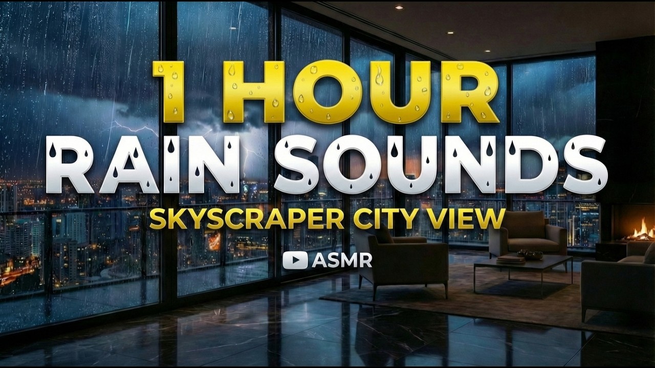 1 Hour Rain Sounds 🌧️ Skyscraper City View | Relaxing Thunderstorm ASMR for Sleep & Focus