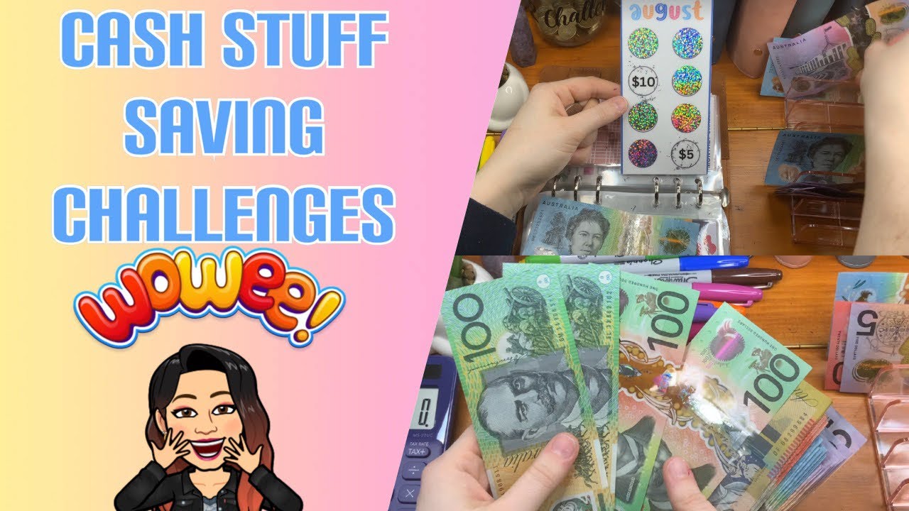 Cash stuffing saving challenges for 1st pay of August