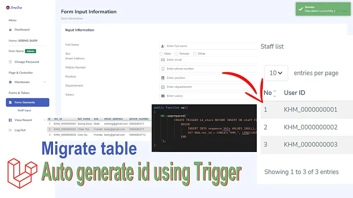 Create trigger with Laravel migration insert | Dashboard V13