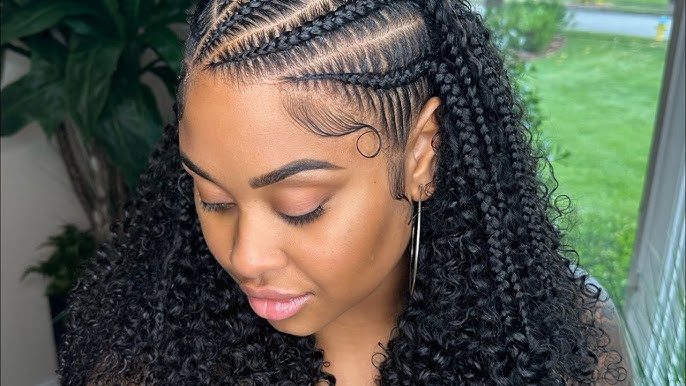 Best EASY #BraidStyle HALF Cornrows HALF Curly, Hair Makeover #6