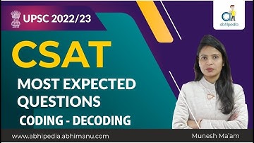 UPSC CSAT 2022-23 I CSE | Most Expected MCQ Practice Questions I Coding - Decoding I By Munesh Ma