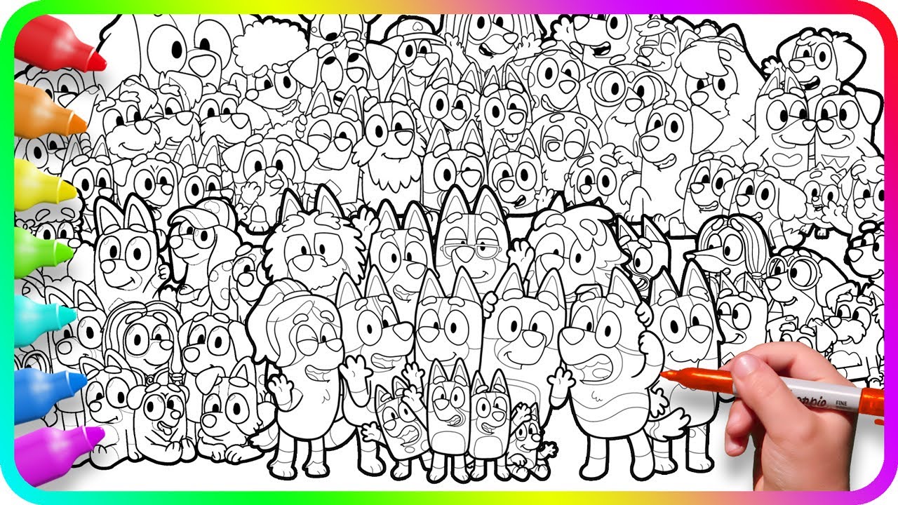 BLUEY Coloring Pages Mix. How to color Bluey with Family and Friends. Compilation of coloring pages