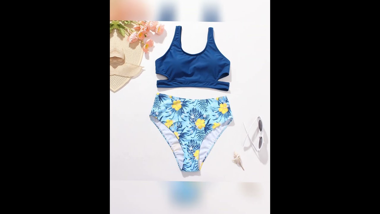 Ladies High Waist Solid Color Printed Swimsuit | naysan.store 