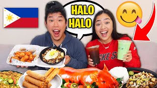 We Tried Authentic Filipino Food | Chicken Adobo, Kare Kare, Sisig, Pandan | Zach & Tee Mukbang