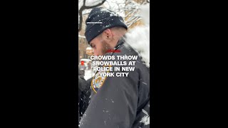 Crowds throw snowballs at police in New York City