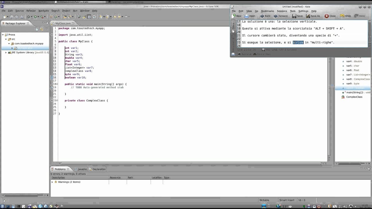 Utilizzare la selezione verticale mediante Eclipse - YouTube