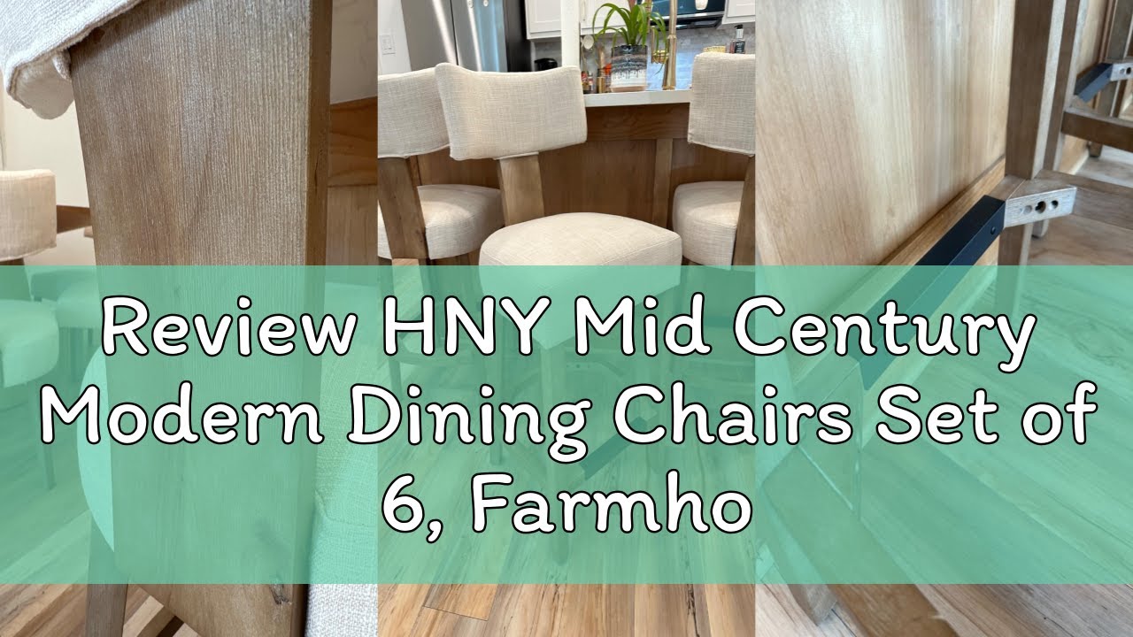 Review HNY Mid Century Modern Dining Chairs Set of 6, Farmhouse Linen Fabric Upholstered Accent Curv