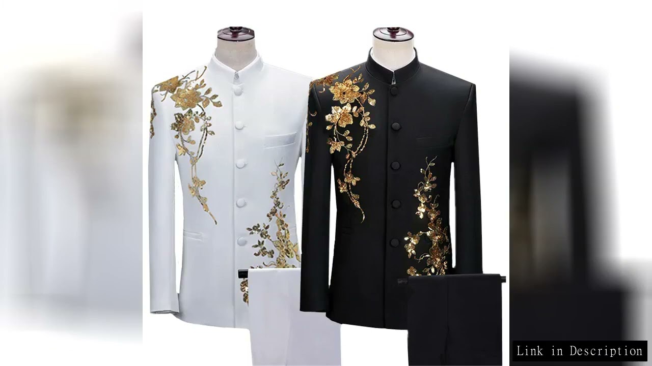 Fashion Men Stand Up Collar Floral Suit Luxurious Sequin Clothing Male Business Social Wedding Ball