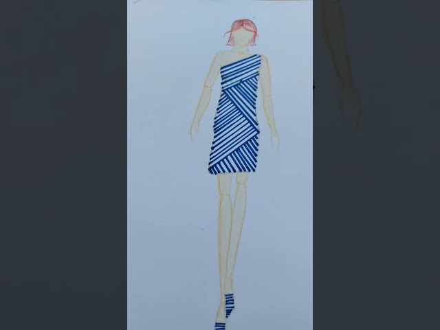 briton stripe dress illustration 💙 #shorts #fashionillustration #marker #dress #drawing