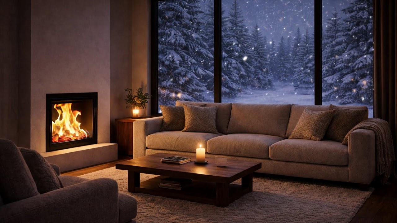 Long Winter Cabin Night Ambience 🔥 Fireplace Sounds for Deep Sleep and Stress Relief
