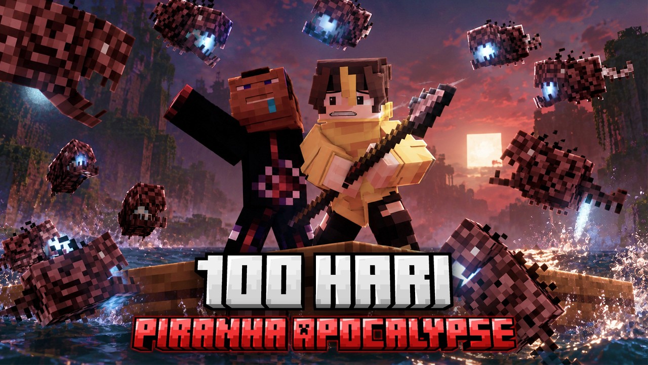 100 Hari Piranha Apocalypse di Minecraft